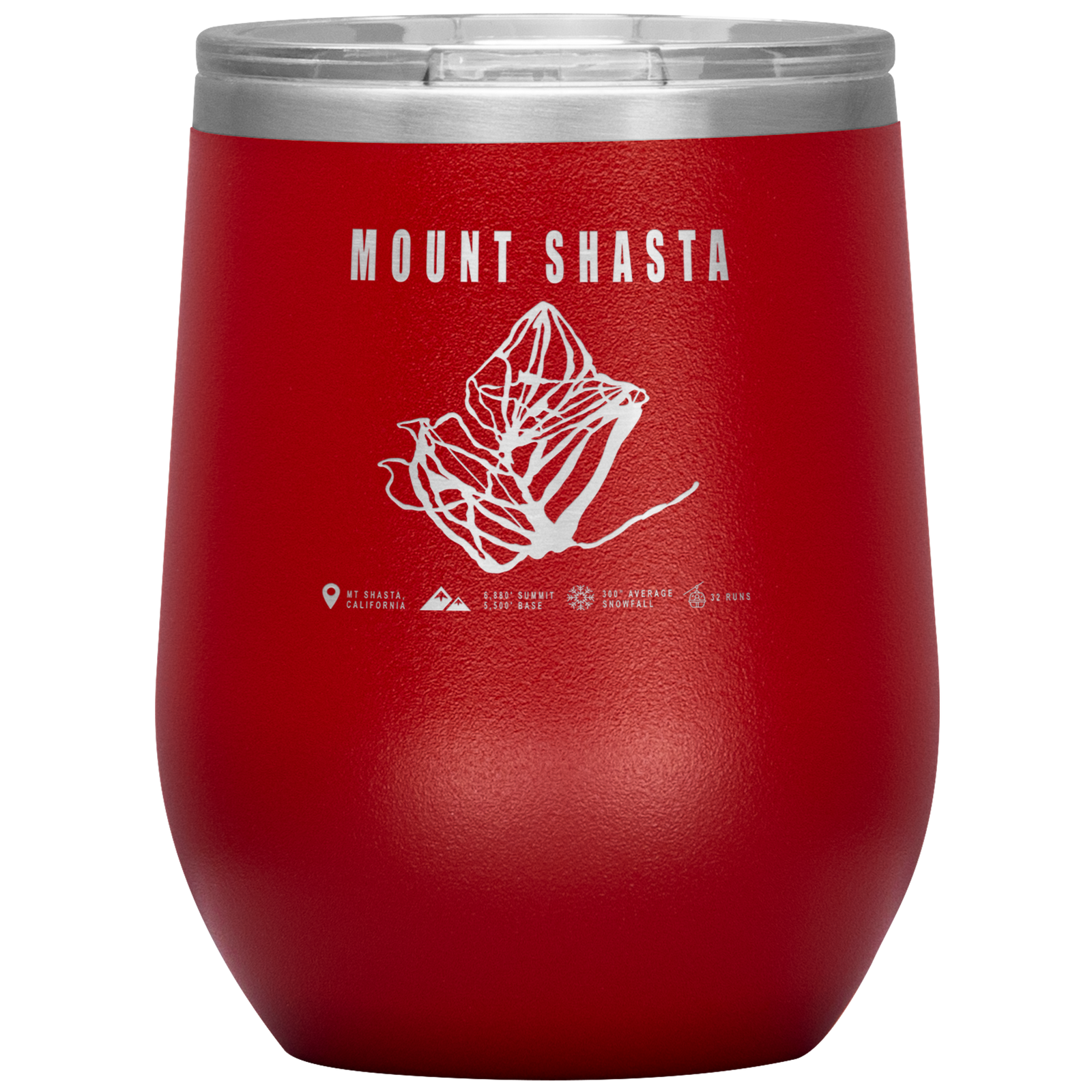 Mount Shasta, California Ski Trail Map Wine 12oz Tumbler - Powderaddicts