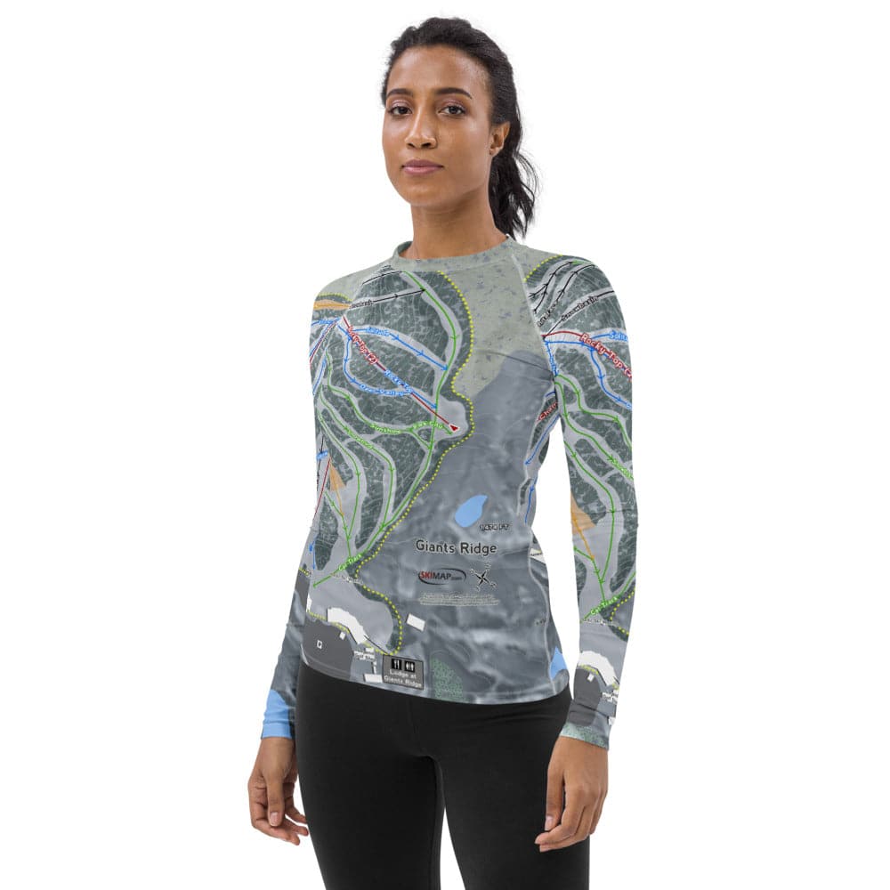 Giants Ridge, Minnesota Ski Trail Map Women's Base Layer Top - Powderaddicts