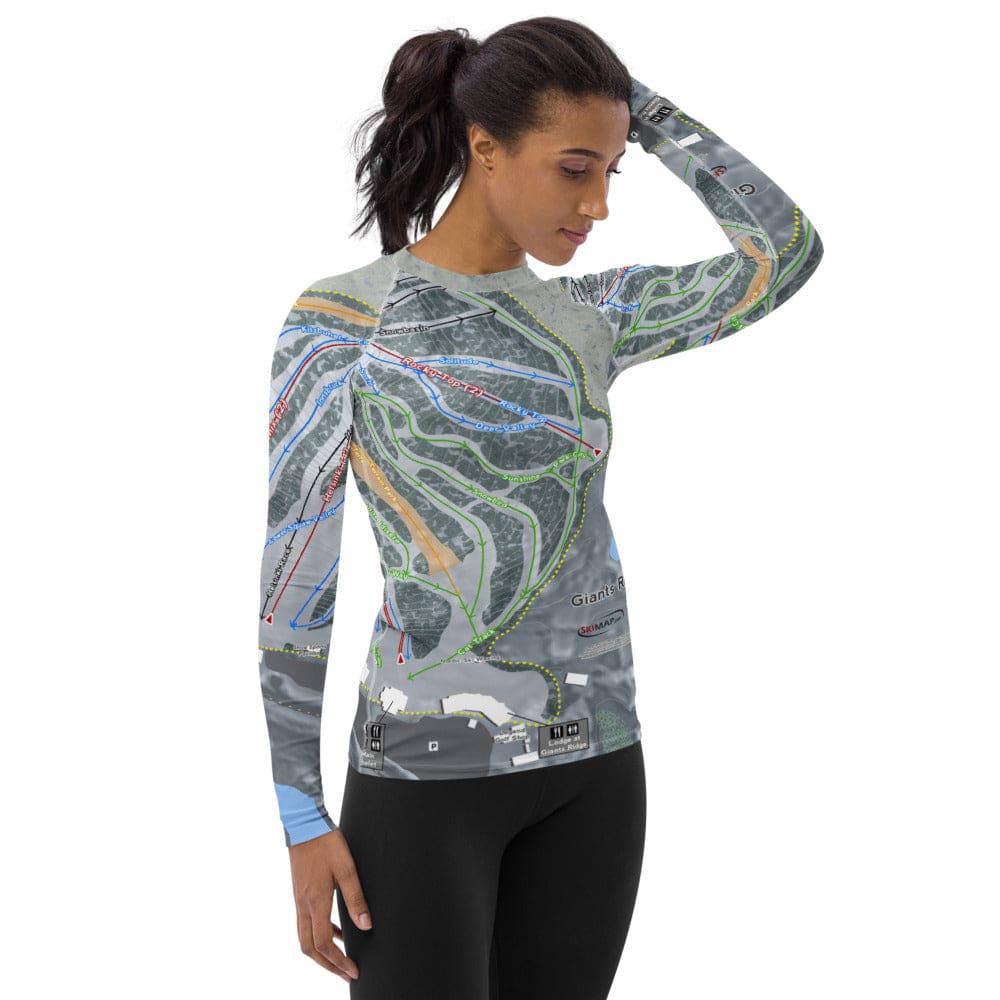 Giants Ridge, Minnesota Ski Trail Map Women's Base Layer Top - Powderaddicts