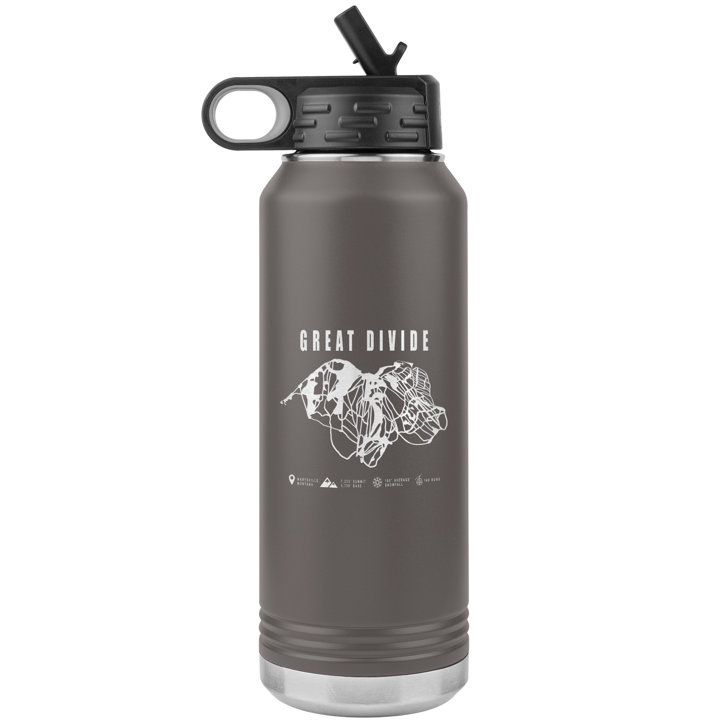Great Divide Montana Ski Trail Map 32oz Water Bottle Tumbler - Powderaddicts
