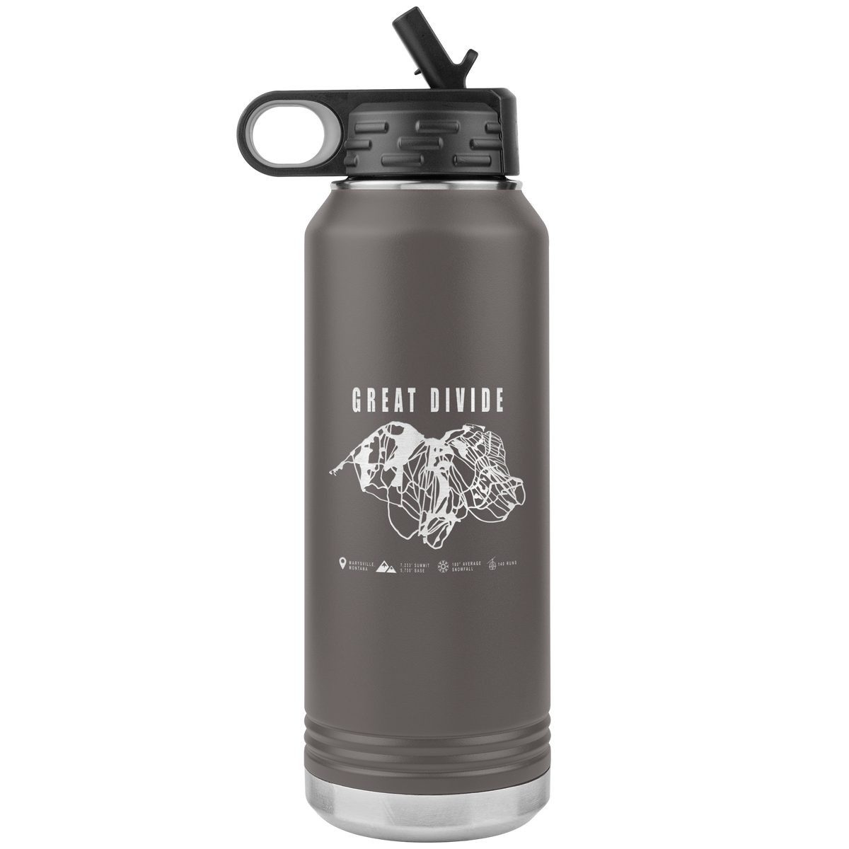 Great Divide Montana Ski Trail Map 32oz Water Bottle Tumbler - Powderaddicts