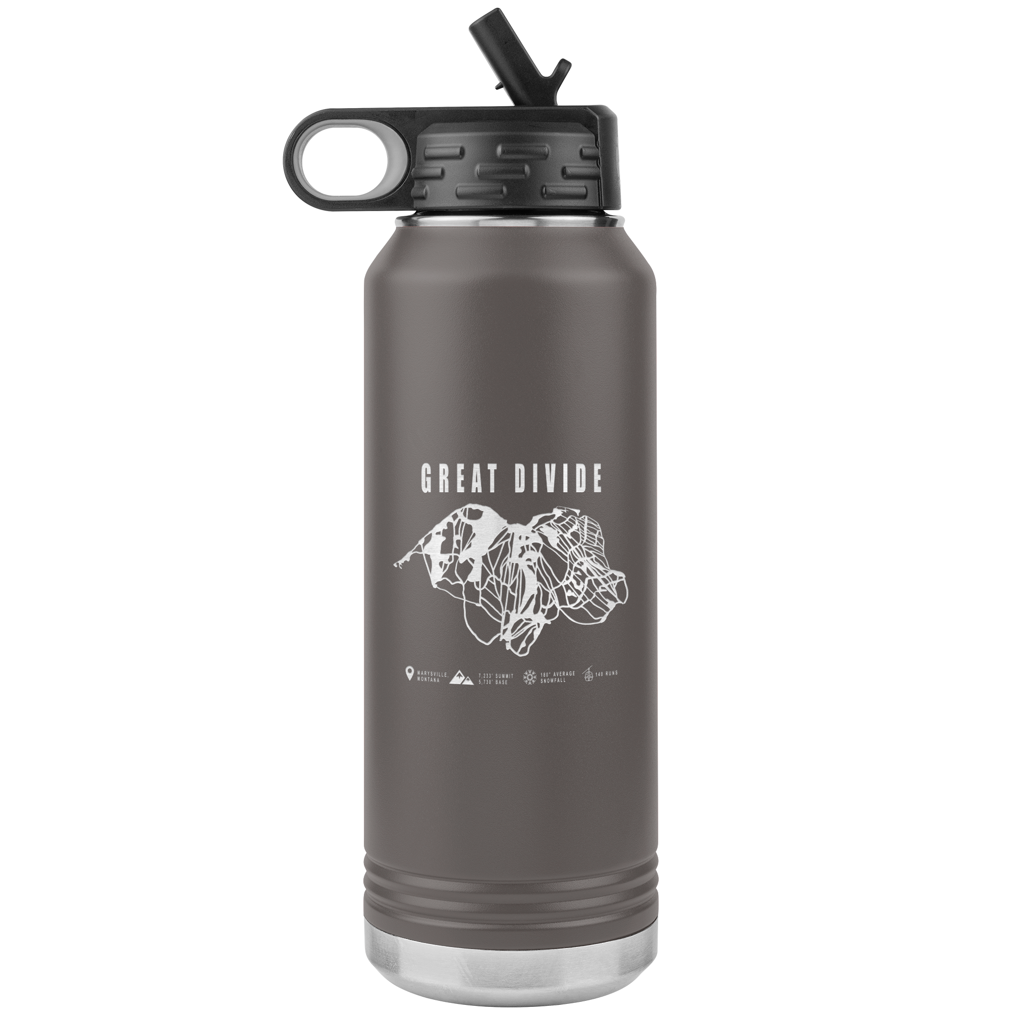 Great Divide Montana Ski Trail Map 32oz Water Bottle Tumbler - Powderaddicts