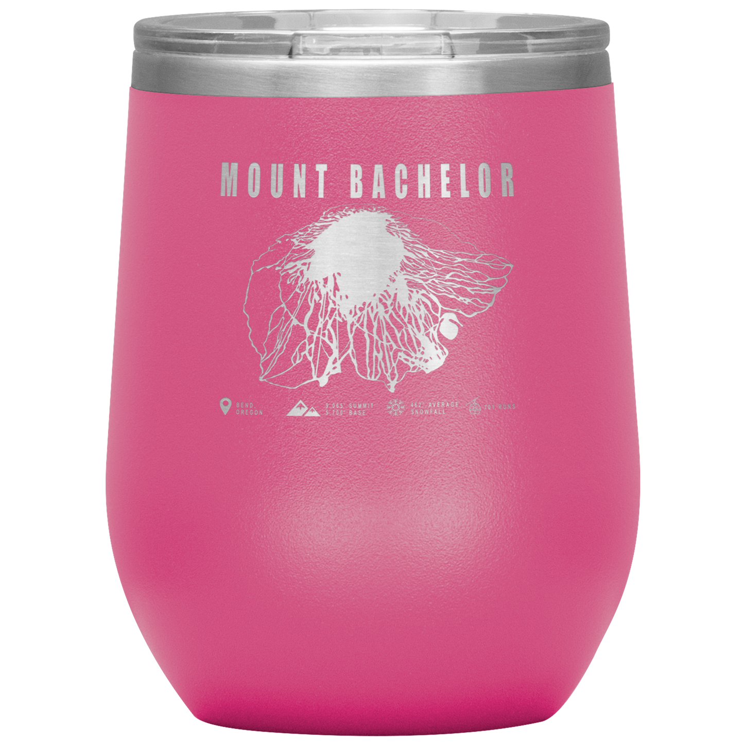Mount Bachelor, Oregon Ski Trail Map Wine 12oz Tumbler - Powderaddicts