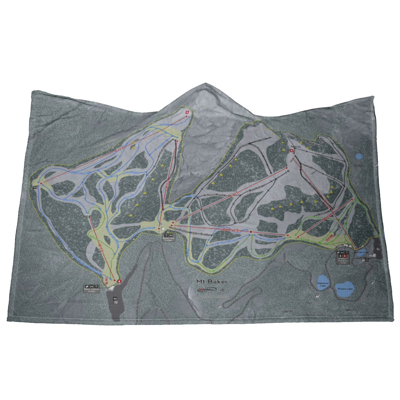 Mt Baker, Washington Ski Trail Map - Hooded Blanket - Powderaddicts