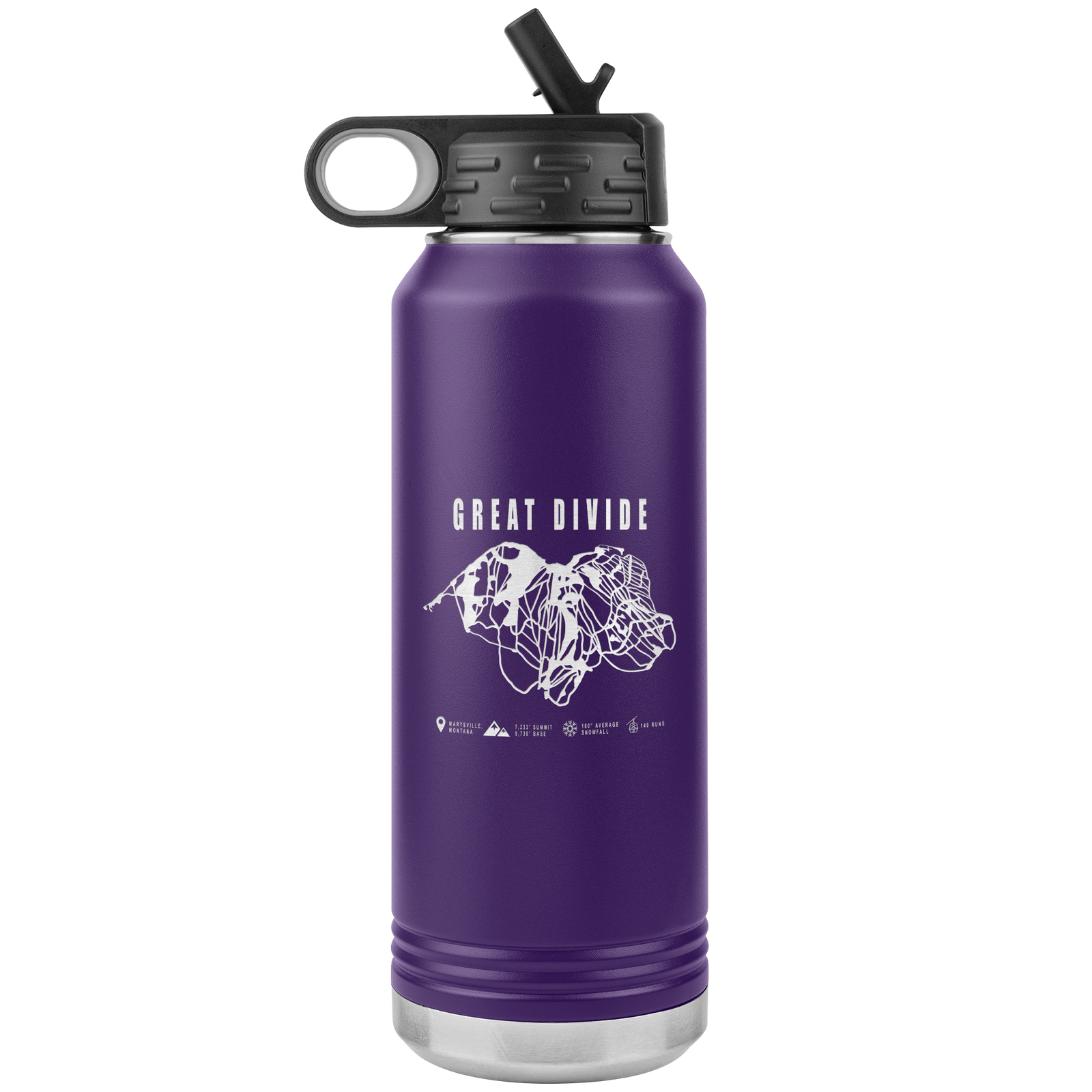 Great Divide Montana Ski Trail Map 32oz Water Bottle Tumbler - Powderaddicts