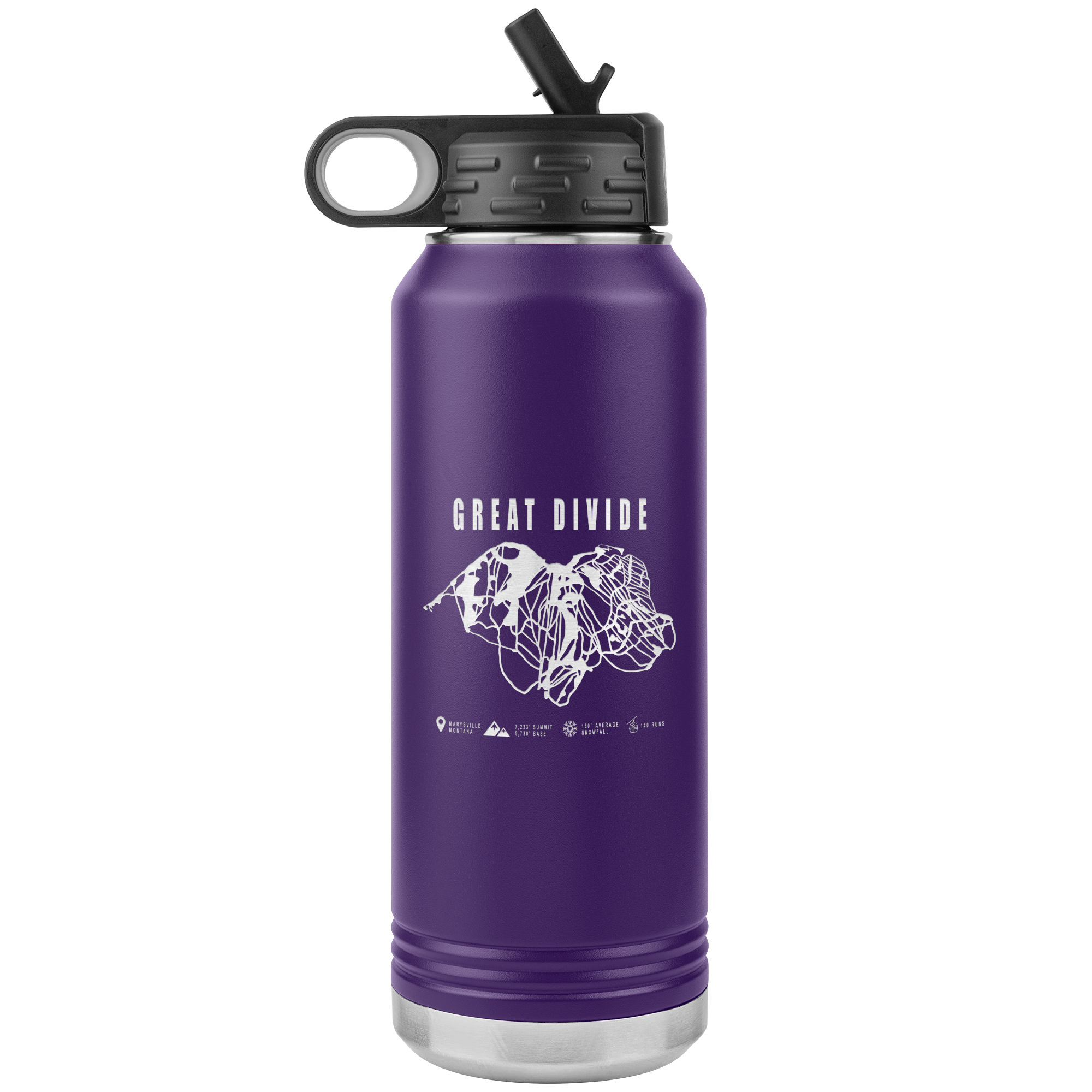 Great Divide Montana Ski Trail Map 32oz Water Bottle Tumbler - Powderaddicts