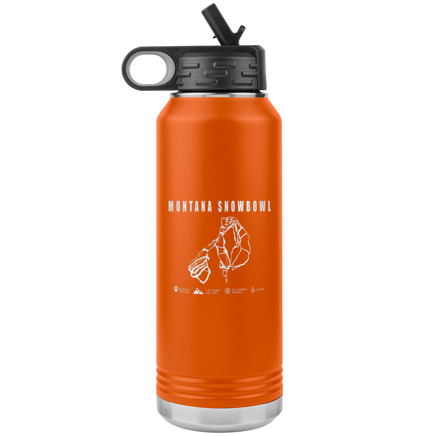 Montana Snowbowl, Montana Ski Trail Map 32oz Water Bottle Tumbler - Powderaddicts