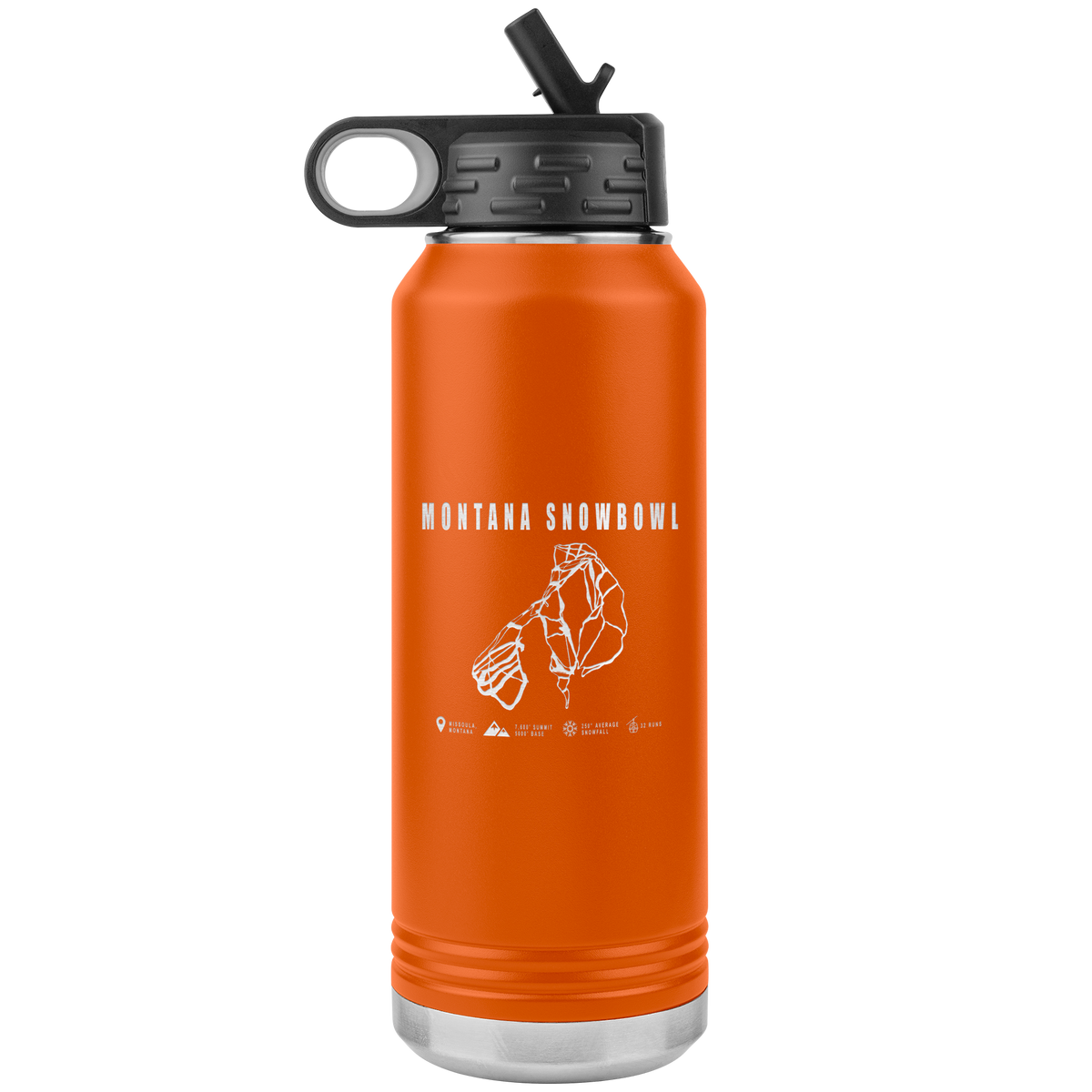 Montana Snowbowl, Montana Ski Trail Map 32oz Water Bottle Tumbler - Powderaddicts