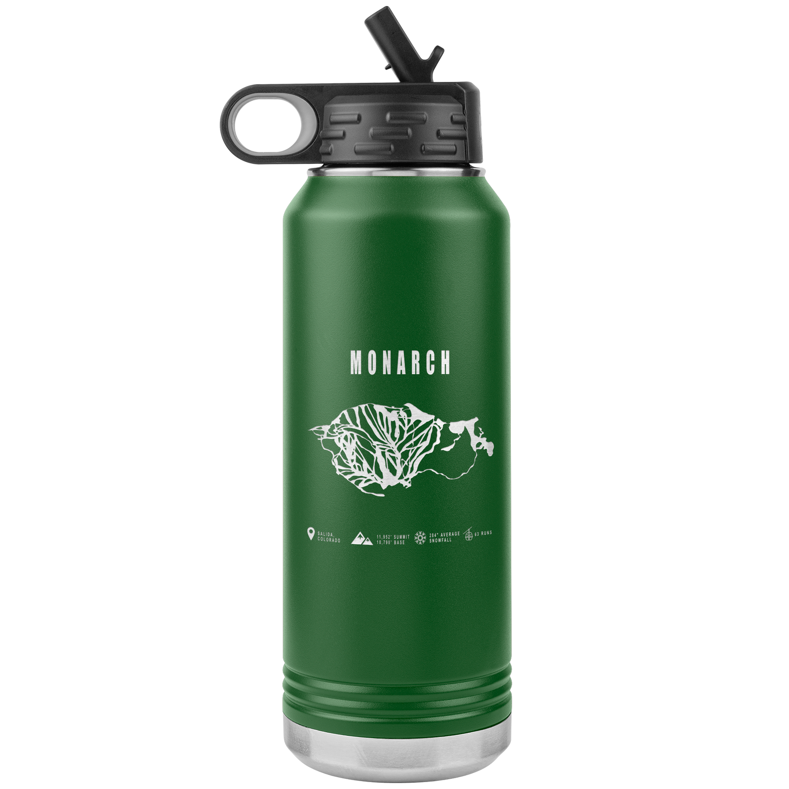 Monarch Colorado Ski Trail Map 32oz Water Bottle Tumbler - Powderaddicts