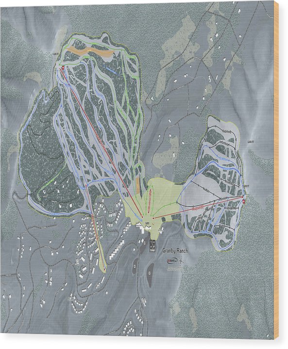 Granby Ranch Ski Trail Map - Wood Print - Powderaddicts