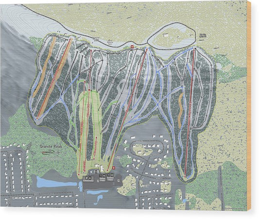 Granite Peak Ski Trail Map - Wood Print - Powderaddicts