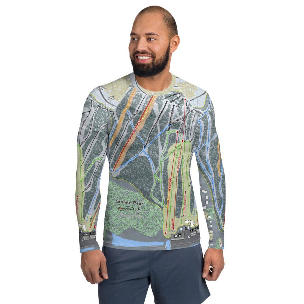 Granite Peak, Wisconsin Ski Trail Map Men's Base Layer Top - Powderaddicts