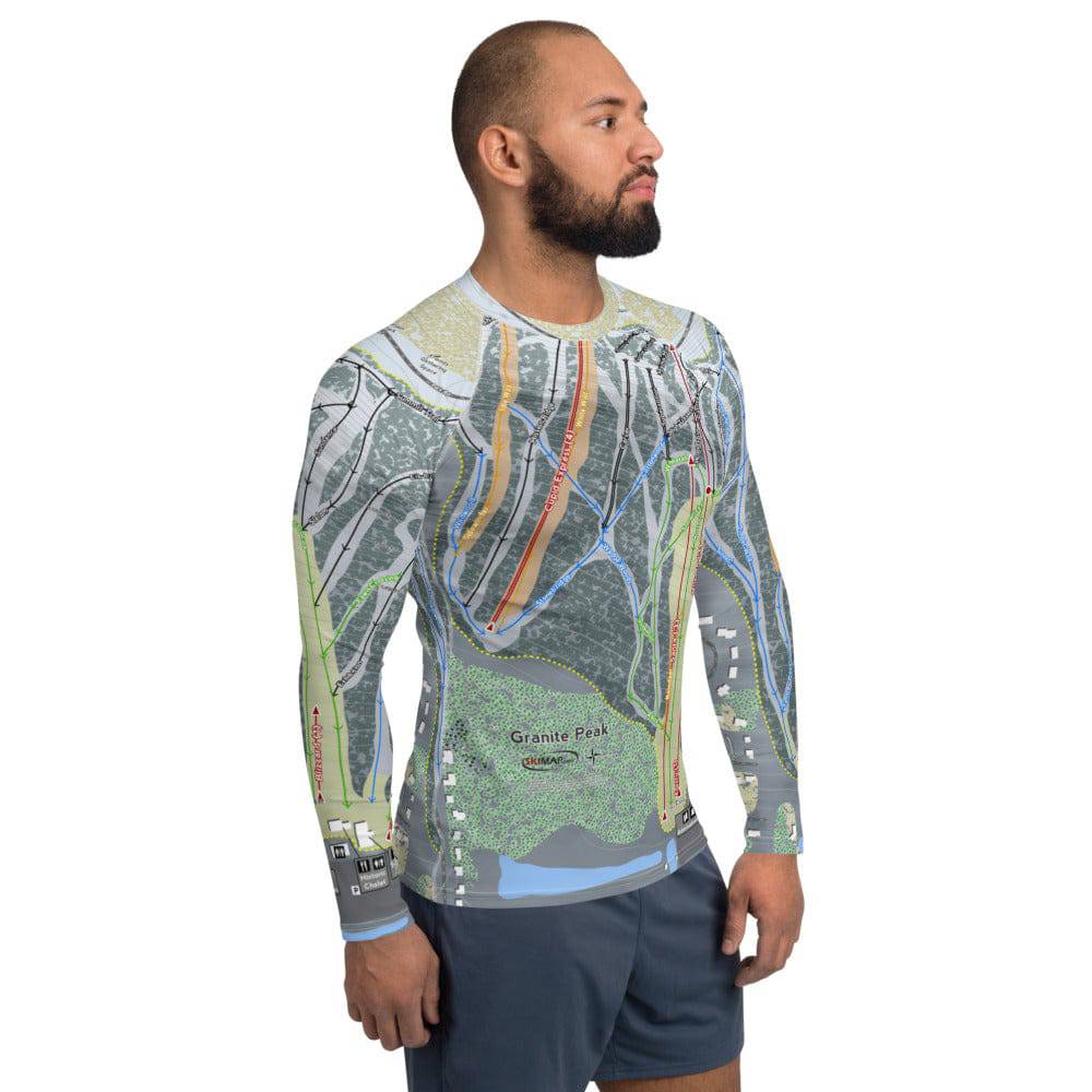 Granite Peak, Wisconsin Ski Trail Map Men's Base Layer Top - Powderaddicts