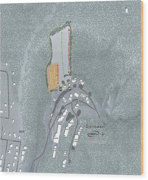 Granlibakken Ski Trail Map - Wood Print - Powderaddicts
