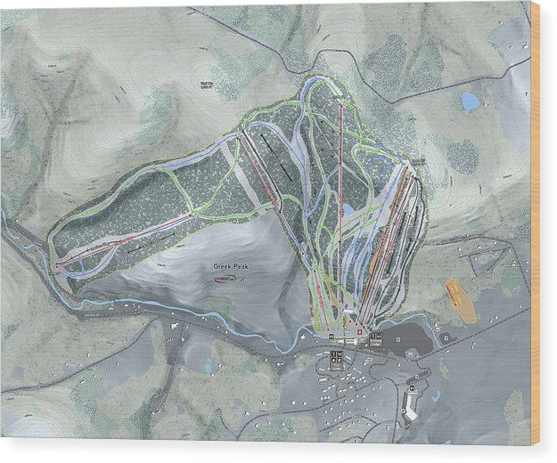 Greek Peak Ski Trail Map - Wood Print - Powderaddicts