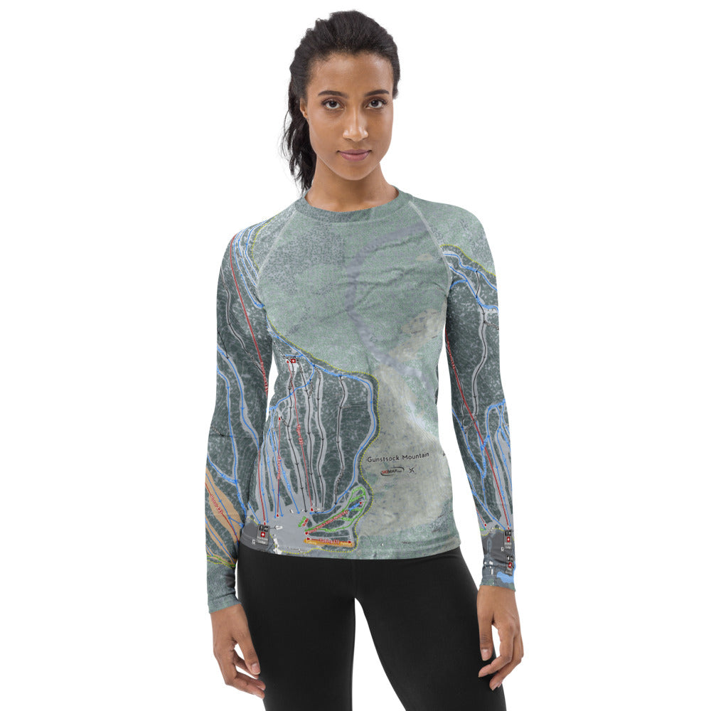 Gunstock Mountain, New Hampshire Ski Trail Map Women's Base Layer Top - Powderaddicts