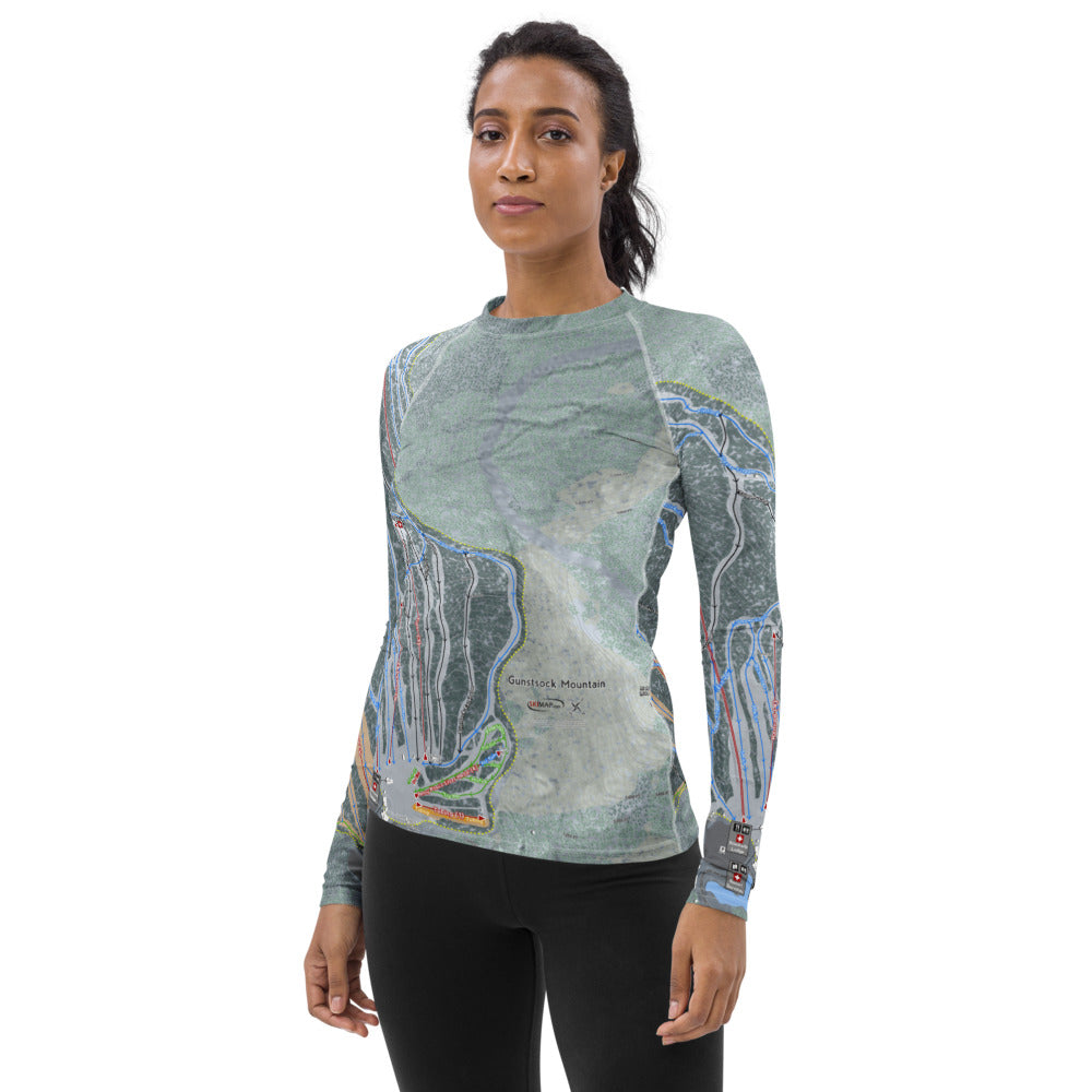 Gunstock Mountain, New Hampshire Ski Trail Map Women&#39;s Base Layer Top - Powderaddicts
