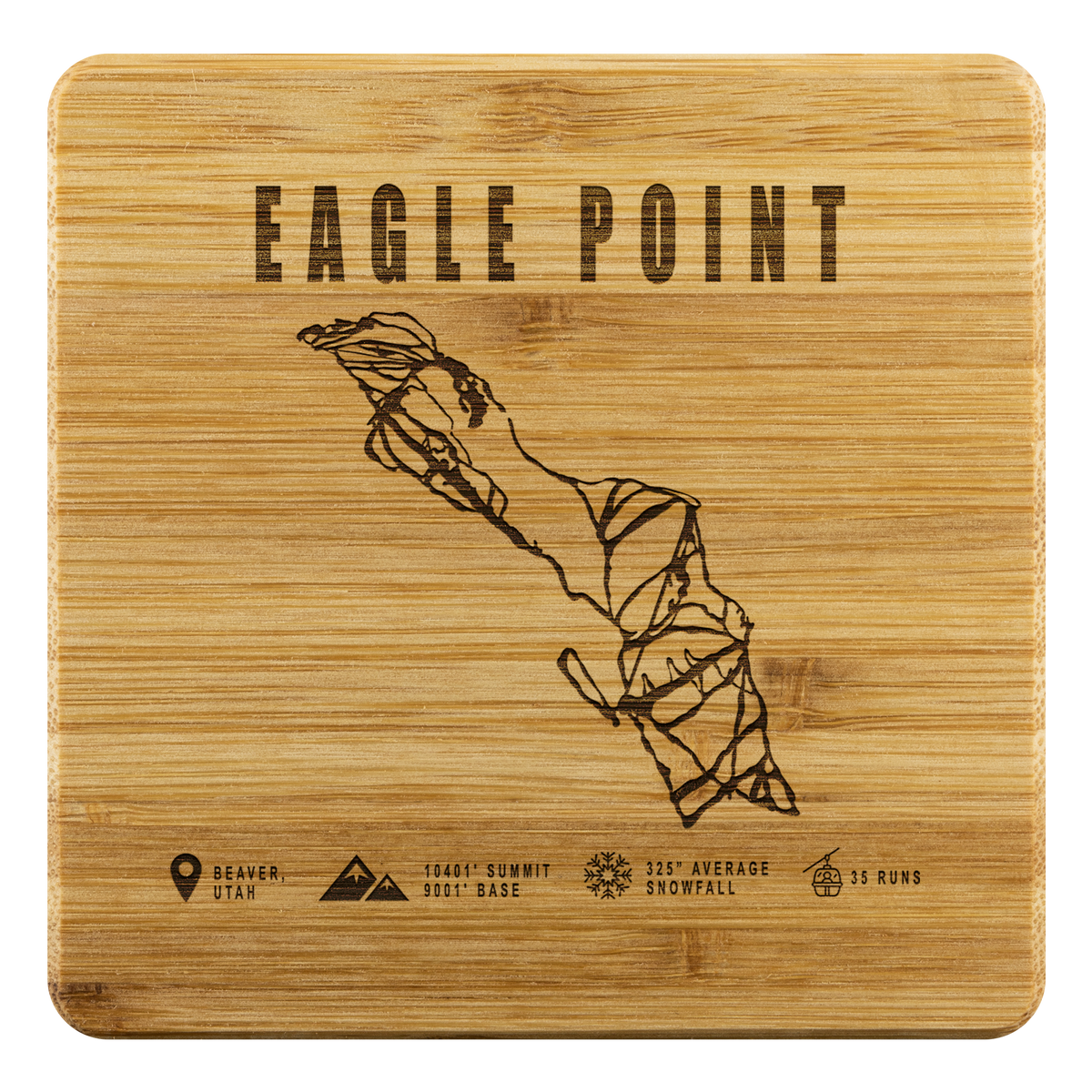 Eagle Point,Utah Ski Trail Map Bamboo Coaster - Powderaddicts