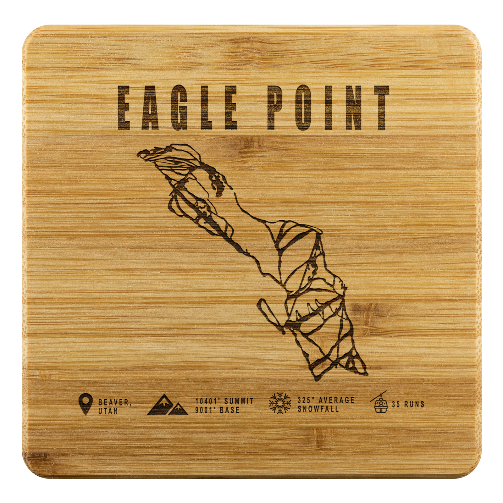 Eagle Point,Utah Ski Trail Map Bamboo Coaster - Powderaddicts