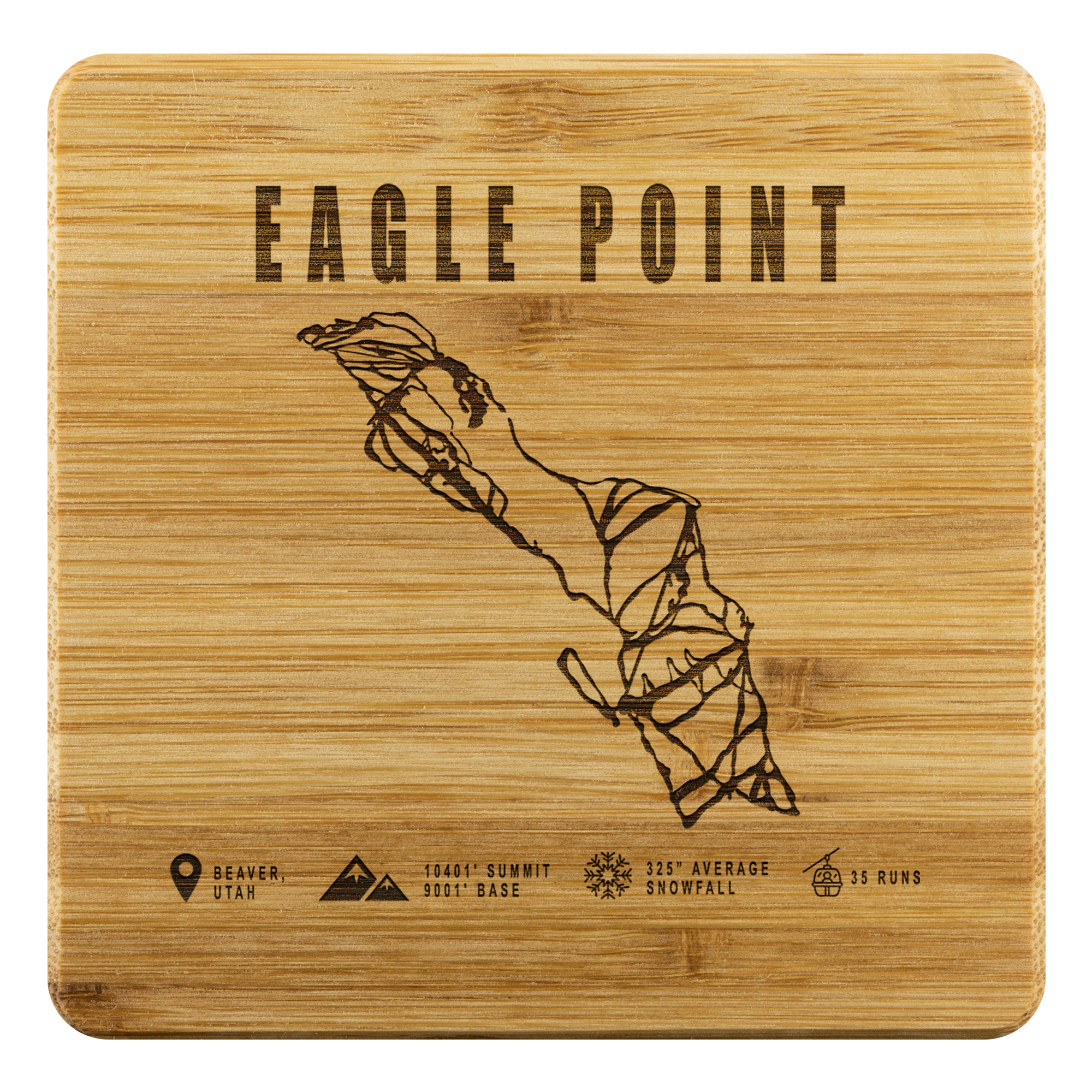 Eagle Point,Utah Ski Trail Map Bamboo Coaster - Powderaddicts