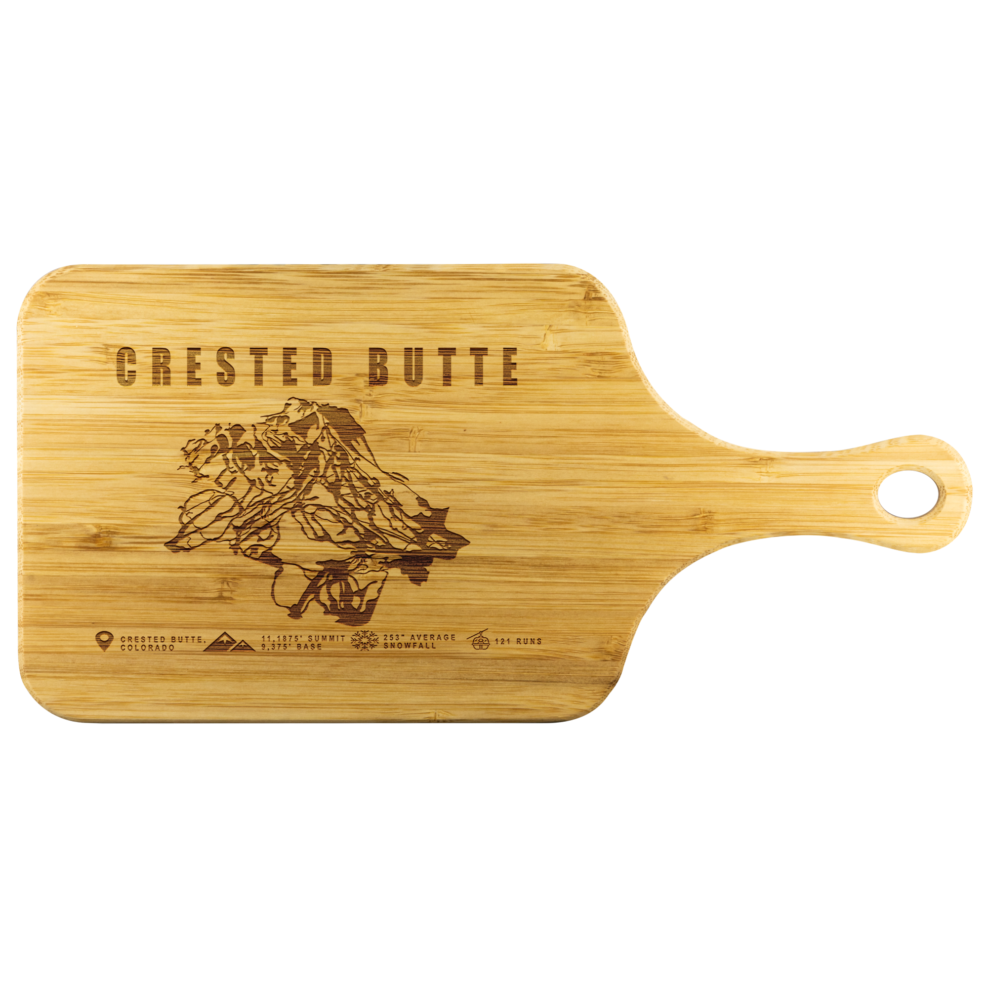 Crested Butte Colorado Ski Trail Map Bamboo Cutting Board With Handle - Powderaddicts