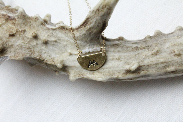 STAMPED MOUNTAIN HALFMOON PENDANT NECKLACE - Powderaddicts