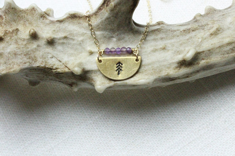 STAMPED TREE HALFMOON PENDANT NECKLACE - Powderaddicts