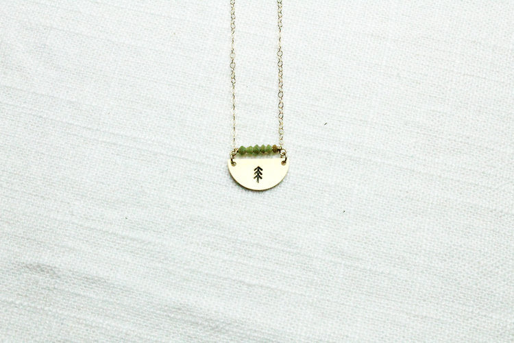STAMPED TREE HALFMOON PENDANT NECKLACE - Powderaddicts