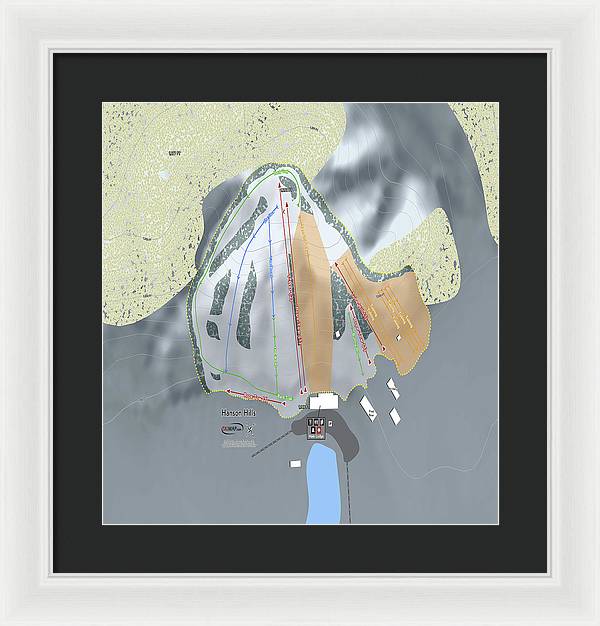 Hanson Hills Ski Trail Map - Framed Print - Powderaddicts