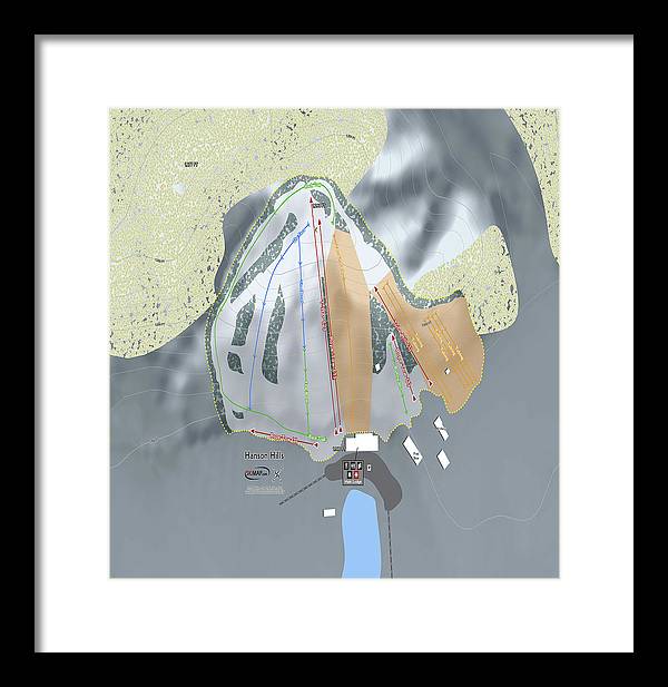 Hanson Hills Ski Trail Map - Framed Print - Powderaddicts