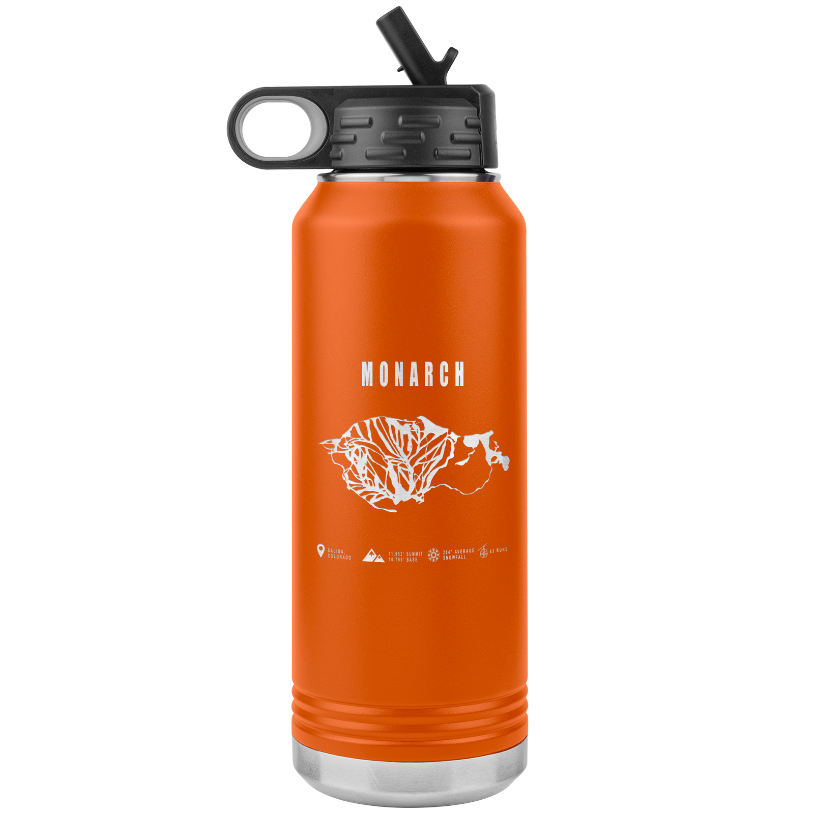 Monarch Colorado Ski Trail Map 32oz Water Bottle Tumbler - Powderaddicts