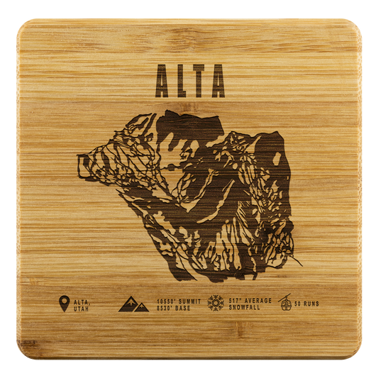 Alta,Utah Ski Trail Map Bamboo Coaster - Powderaddicts
