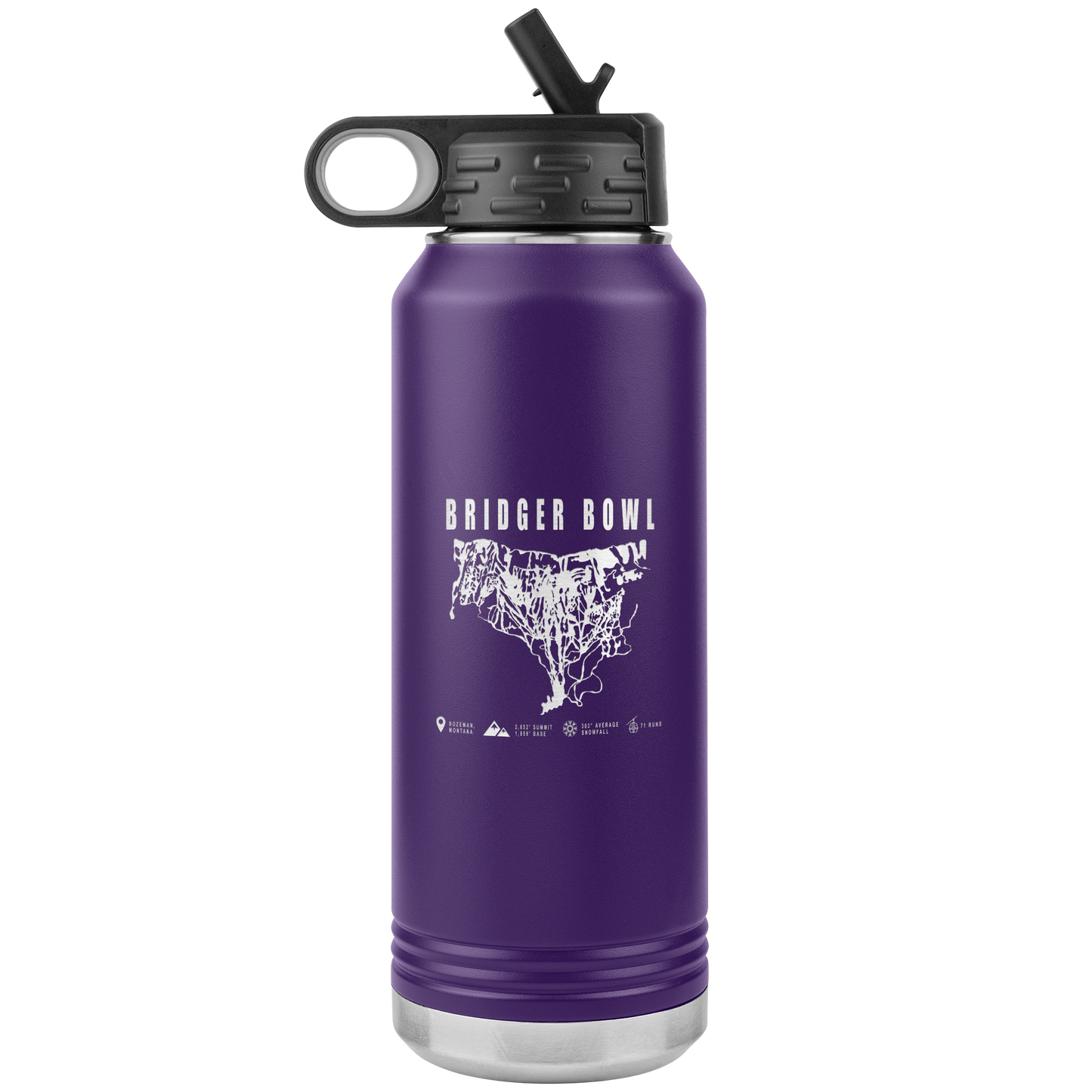 Bridger Bowl Montana Ski Trail Map 32oz Water Bottle Tumbler - Powderaddicts