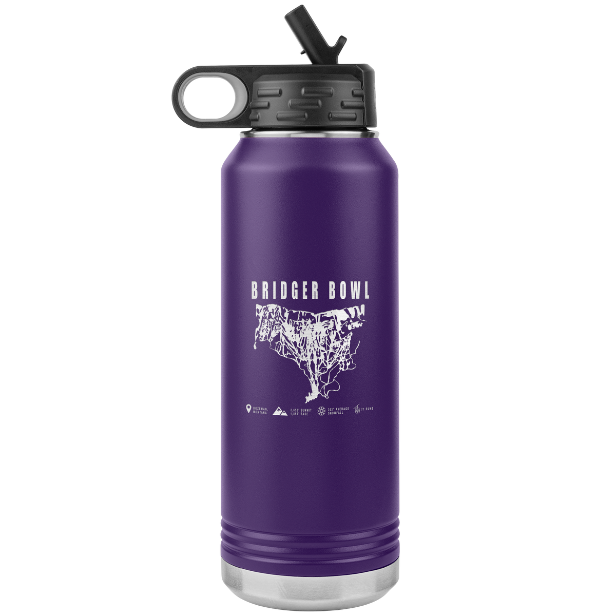 Bridger Bowl Montana Ski Trail Map 32oz Water Bottle Tumbler - Powderaddicts