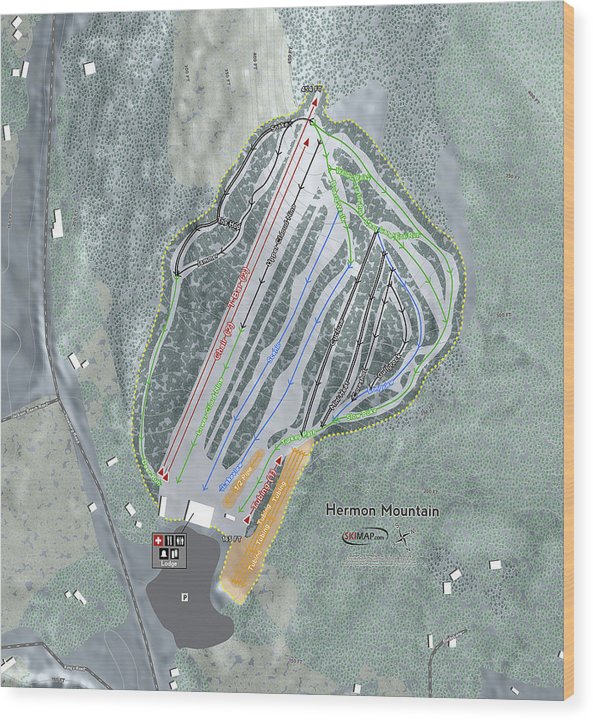 Hermon Mountain Ski Trail Map - Wood Print - Powderaddicts