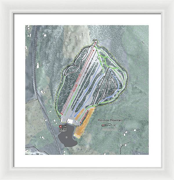 Hermon Mountain Ski Trail Map - Framed Print - Powderaddicts