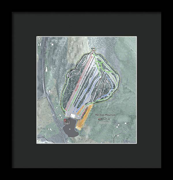 Hermon Mountain Ski Trail Map - Framed Print - Powderaddicts