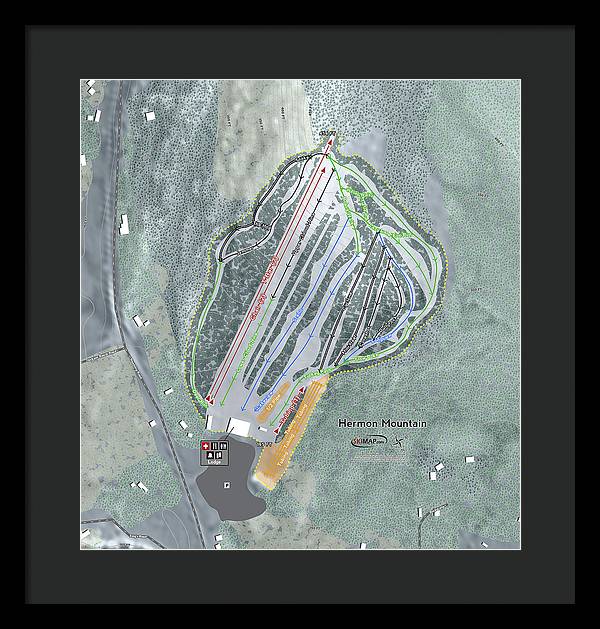 Hermon Mountain Ski Trail Map - Framed Print - Powderaddicts