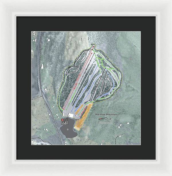 Hermon Mountain Ski Trail Map - Framed Print - Powderaddicts