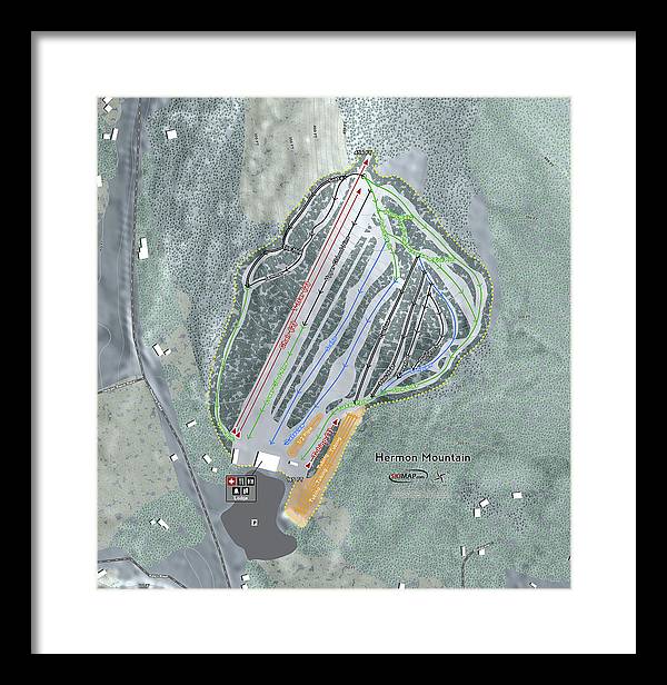 Hermon Mountain Ski Trail Map - Framed Print - Powderaddicts