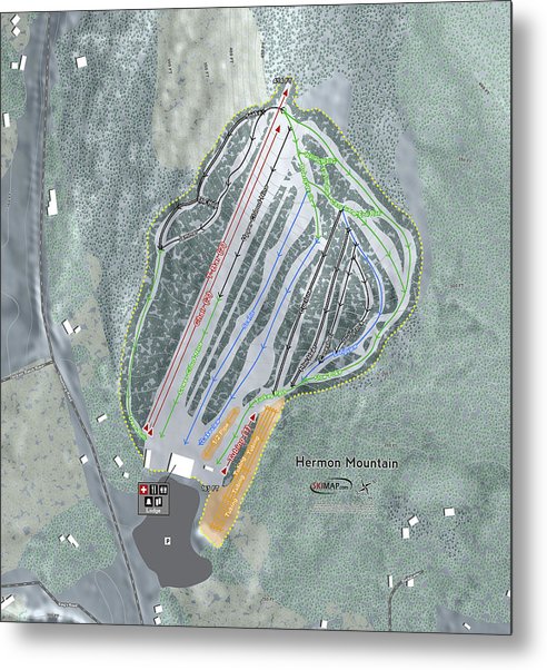 Hermon Mountain Ski Trail Map - Metal Print - Powderaddicts