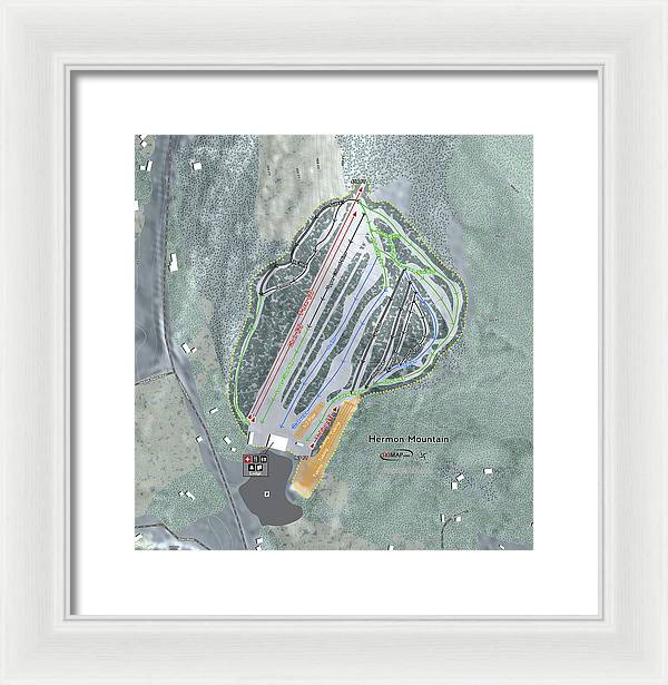 Hermon Mountain Ski Trail Map - Framed Print - Powderaddicts