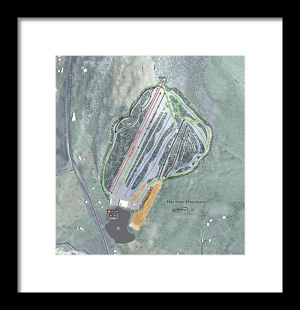 Hermon Mountain Ski Trail Map - Framed Print - Powderaddicts