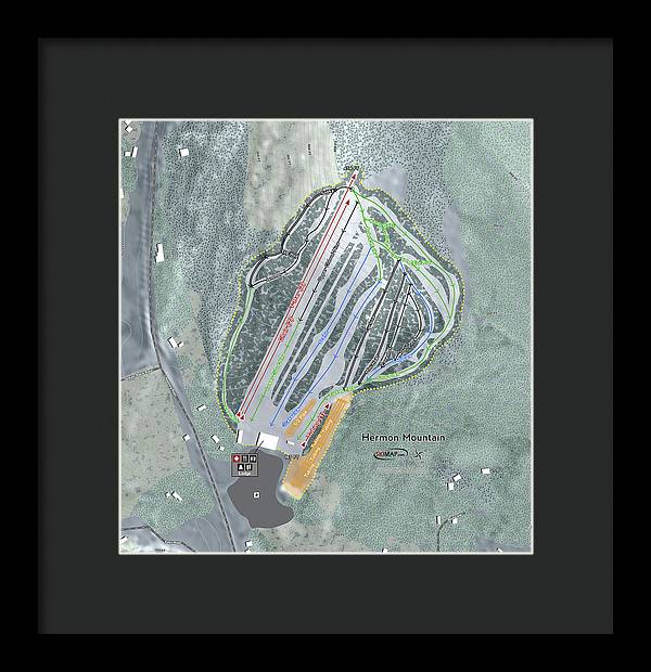 Hermon Mountain Ski Trail Map - Framed Print - Powderaddicts