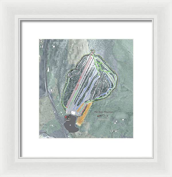 Hermon Mountain Ski Trail Map - Framed Print - Powderaddicts
