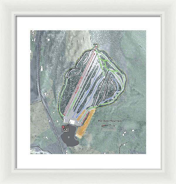 Hermon Mountain Ski Trail Map - Framed Print - Powderaddicts