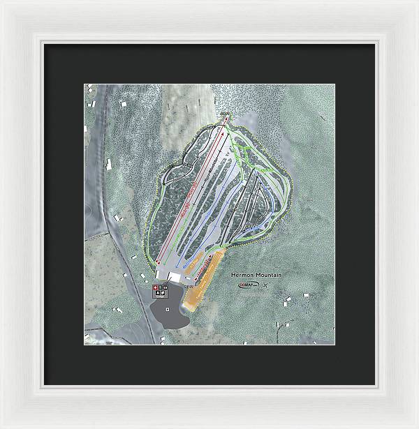 Hermon Mountain Ski Trail Map - Framed Print - Powderaddicts