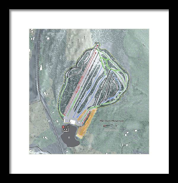 Hermon Mountain Ski Trail Map - Framed Print - Powderaddicts