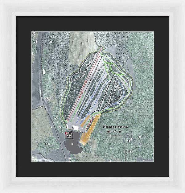 Hermon Mountain Ski Trail Map - Framed Print - Powderaddicts
