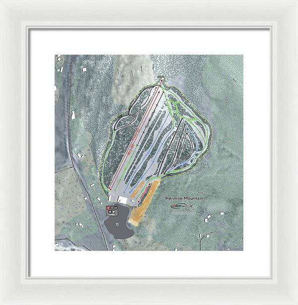Hermon Mountain Ski Trail Map - Framed Print - Powderaddicts